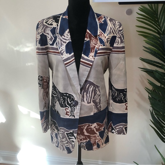90’s Maurizio Ramani Zebra Print Jacket Blazer Tan Blue Small - Picture 1 of 7